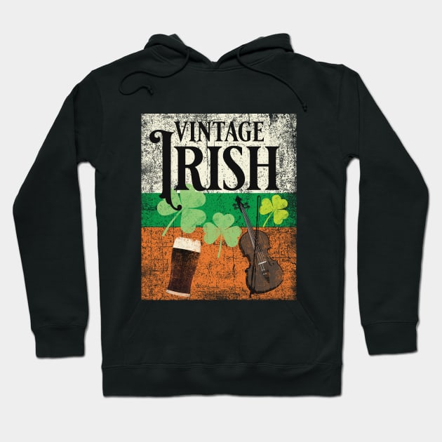 Irish vintage design with fiddle, shamrock and a pint of the black stuff Hoodie by Keleonie